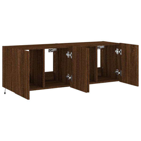 Braune Eiche TV-Wandschränke mit LED-Beleuchtung Genutu 60x35x41cm (2 Stück)