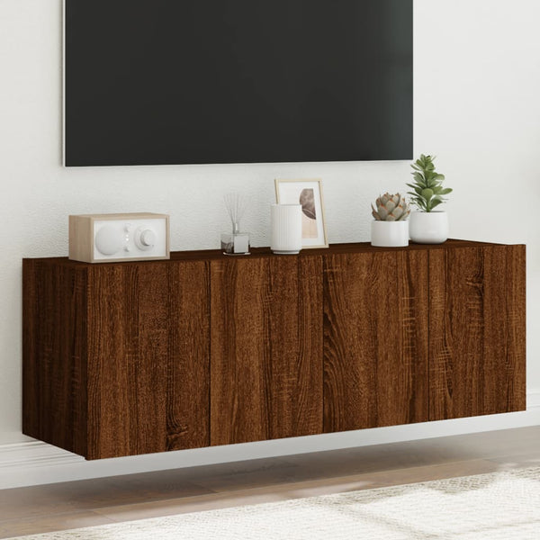 Braune Eiche TV-Wandschränke mit LED-Beleuchtung Genutu 60x35x41cm (2 Stück)