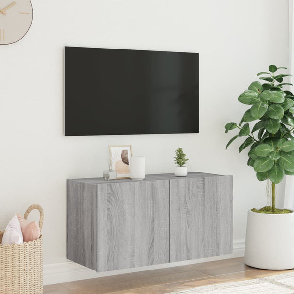 Grauer TV-Wandschrank Genutu 80x35x41cm (mit LED-Beleuchtung Sonoma)