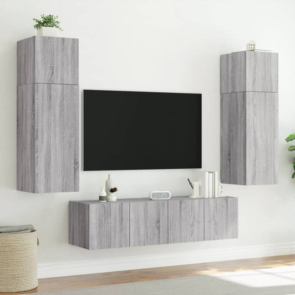 Grauer TV-Wandschrank Genutu 80x35x41cm (mit LED-Beleuchtung Sonoma)