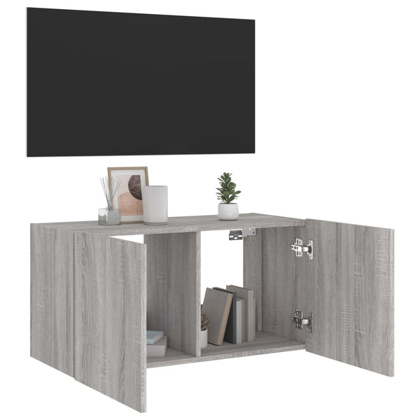 Grauer TV-Wandschrank Genutu 80x35x41cm (mit LED-Beleuchtung Sonoma)