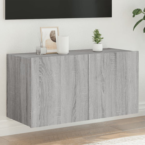 Grauer TV-Wandschrank Genutu 80x35x41cm (mit LED-Beleuchtung Sonoma)