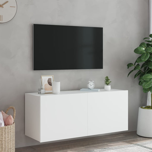 Weißer TV-Wandschrank Genutu 100x35x41cm (mit LED-Beleuchtung)