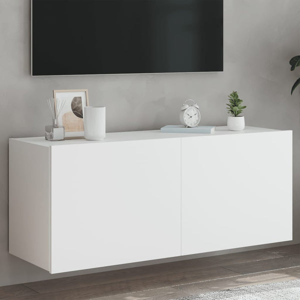 Weißer TV-Wandschrank Genutu 100x35x41cm (mit LED-Beleuchtung)