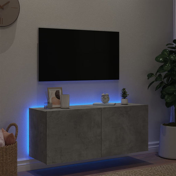 TV-Wandschrank Genutu betongrau 100x35x41cm (mit LED-Beleuchtung)
