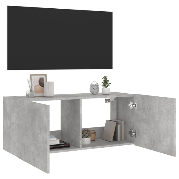 TV-Wandschrank Genutu betongrau 100x35x41cm (mit LED-Beleuchtung)