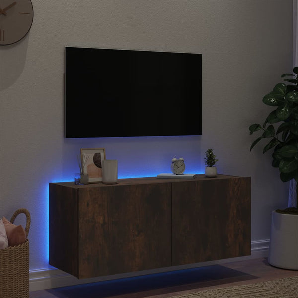 Savanneiche TV-Wandschrank Genutu 100x35x41cm (mit LED-Beleuchtung)