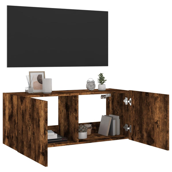 Savanneiche TV-Wandschrank Genutu 100x35x41cm (mit LED-Beleuchtung)