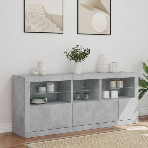 Sideboard Teri betonggrau mit LED-Beleuchtung 162x37x67cm