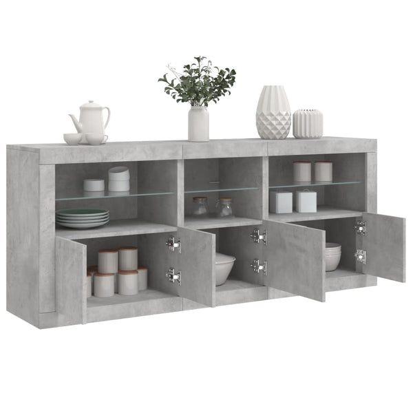 Sideboard Teri betonggrau mit LED-Beleuchtung 162x37x67cm