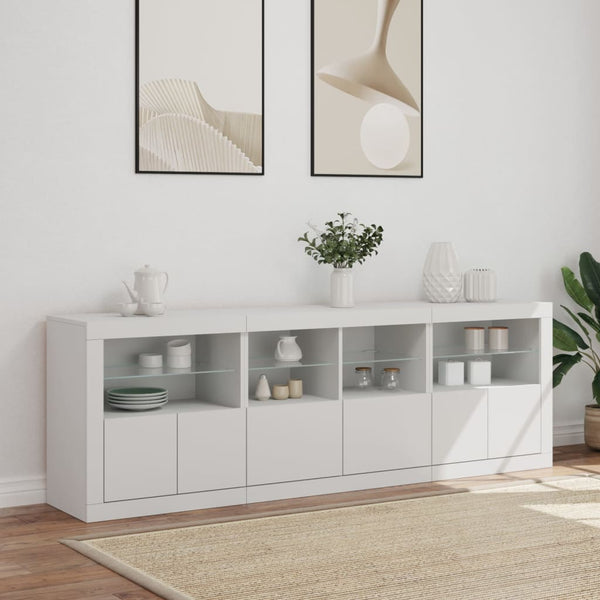 Weißes Sideboard mit LED-Beleuchtung Alstani 202x37x67cm
