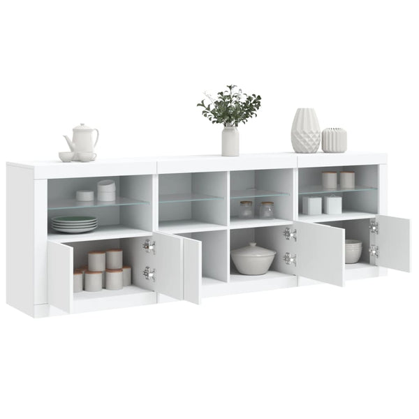 Weißes Sideboard mit LED-Beleuchtung Alstani 202x37x67cm