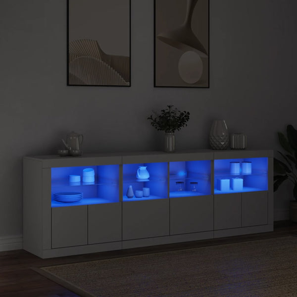 Weißes Sideboard mit LED-Beleuchtung Alstani 202x37x67cm