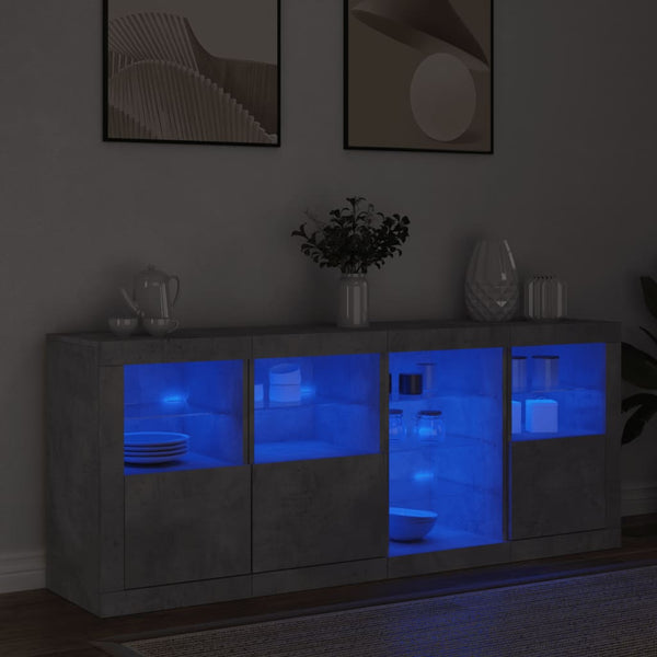 Betongraues Sideboard mit LED-Beleuchtung Abdel 164x37x67cm