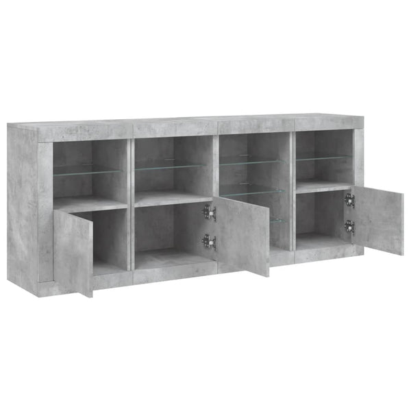 Betongraues Sideboard mit LED-Beleuchtung Abdel 164x37x67cm
