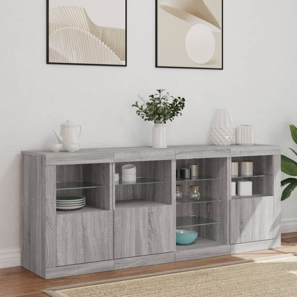 Graues Sideboard mit LED-Beleuchtung Abdel 164x37x67cm