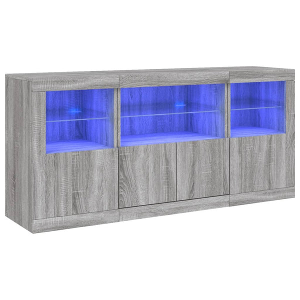 Graues Sideboard mit LED-Beleuchtung Karcsi 142,5x37x67cm