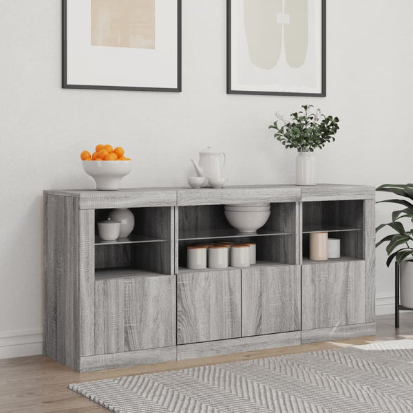 Graues Sideboard mit LED-Beleuchtung Karcsi 142,5x37x67cm