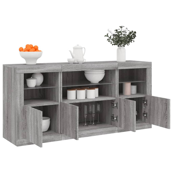 Graues Sideboard mit LED-Beleuchtung Karcsi 142,5x37x67cm
