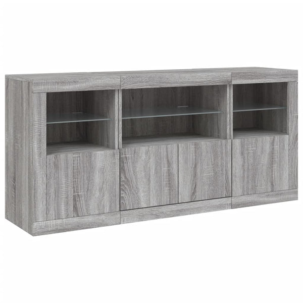 Graues Sideboard mit LED-Beleuchtung Karcsi 142,5x37x67cm