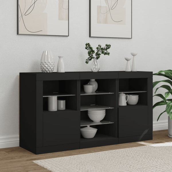 Schwarzes Sideboard mit LED-Beleuchtung Marienca 123x37x67cm