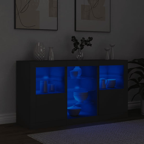 Schwarzes Sideboard mit LED-Beleuchtung Marienca 123x37x67cm