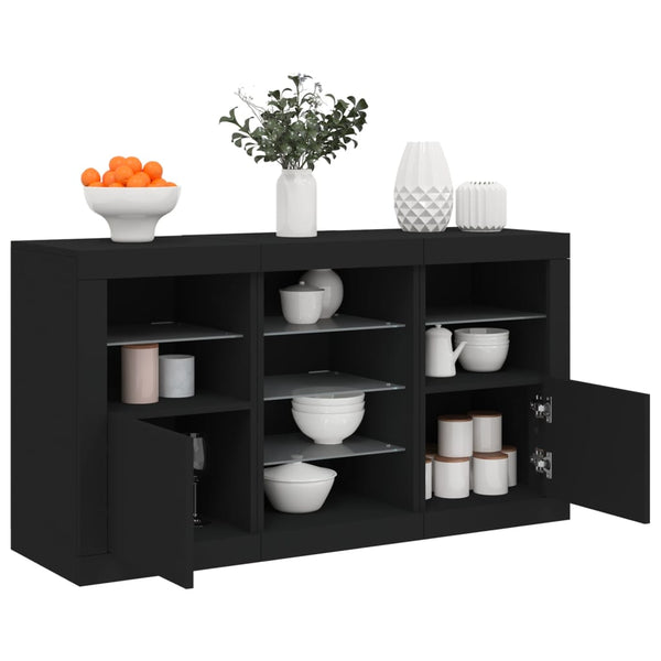 Schwarzes Sideboard mit LED-Beleuchtung Marienca 123x37x67cm