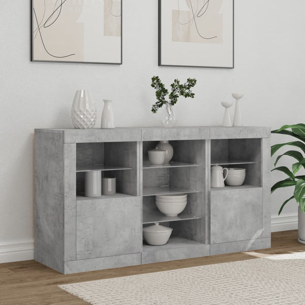 Sideboard in Betongrau mit LED-Beleuchtung Marienca 123x37x67cm