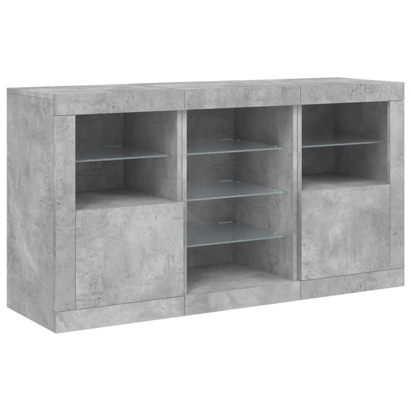 Sideboard in Betongrau mit LED-Beleuchtung Marienca 123x37x67cm