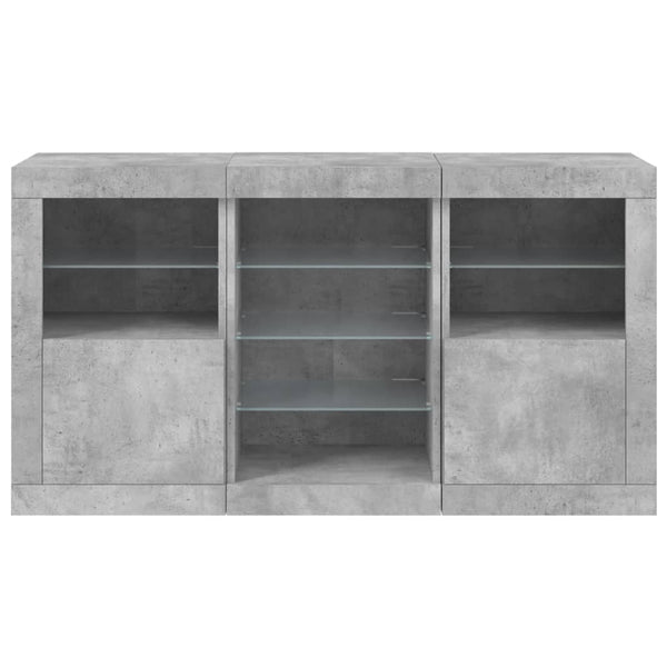 Sideboard in Betongrau mit LED-Beleuchtung Marienca 123x37x67cm