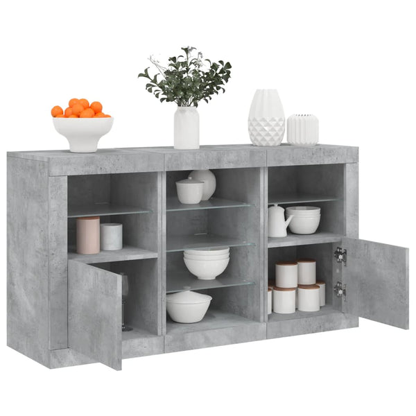 Sideboard in Betongrau mit LED-Beleuchtung Marienca 123x37x67cm