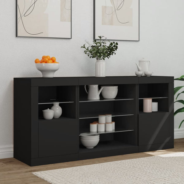 Schwarzes Sideboard mit LED-Beleuchtung Anghe 142,5x37x67cm