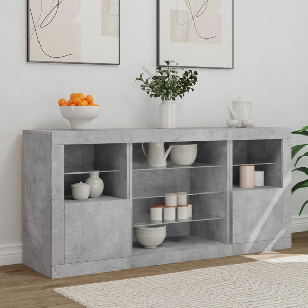 Betongraues Sideboard mit LED-Beleuchtung Anghe 142,5x37x67cm