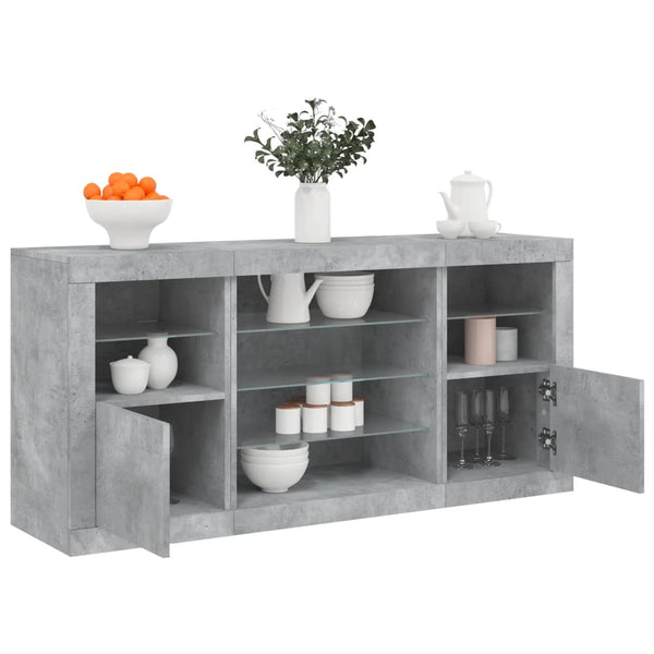 Betongraues Sideboard mit LED-Beleuchtung Anghe 142,5x37x67cm