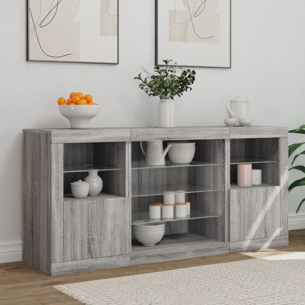 Graues Sideboard mit LED-Beleuchtung Anghe 142,5x37x67cm