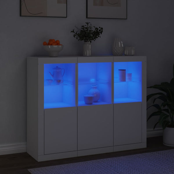 Weißes Sideboard mit LED-Beleuchtung Elila (3 Holzteile)