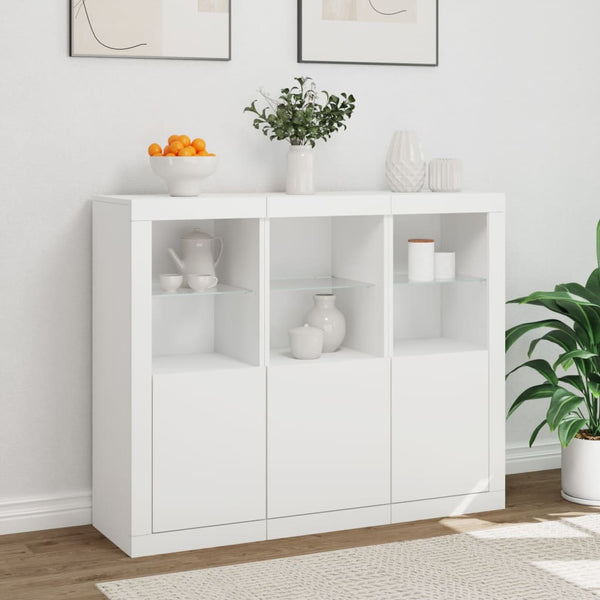 Weißes Sideboard mit LED-Beleuchtung Elila (3 Holzteile)