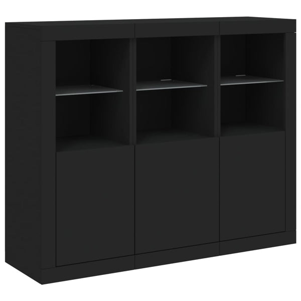 Schwarzes Sideboard aus Holzwerkstoff mit LED-Beleuchtung, 3er-Pack
