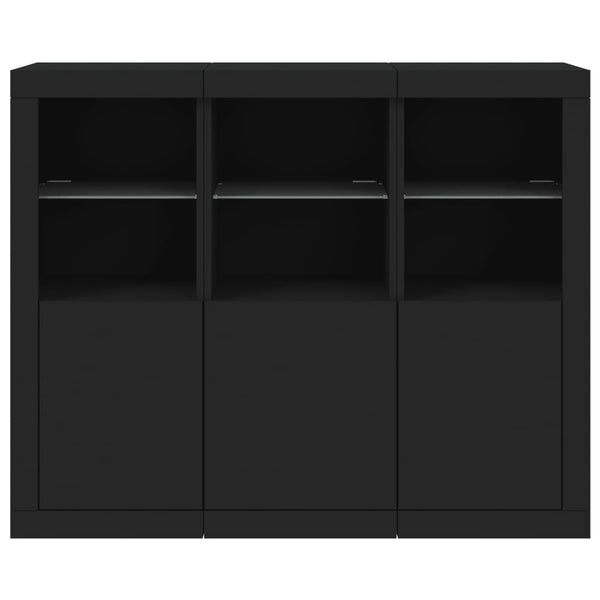 Schwarzes Sideboard aus Holzwerkstoff mit LED-Beleuchtung, 3er-Pack