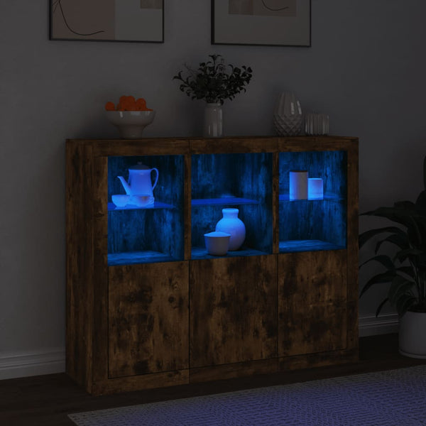 Konsolen mit LED-Beleuchtung Elila (3 Stück geräucherte Eiche)