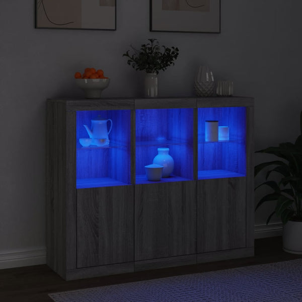 Graues Sideboard mit LED-Beleuchtung Elila 3-teilig (Sonoma Holz)
