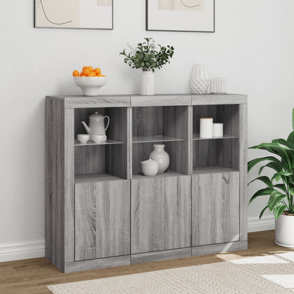 Graues Sideboard mit LED-Beleuchtung Elila 3-teilig (Sonoma Holz)