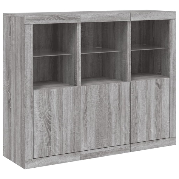 Graues Sideboard mit LED-Beleuchtung Elila 3-teilig (Sonoma Holz)