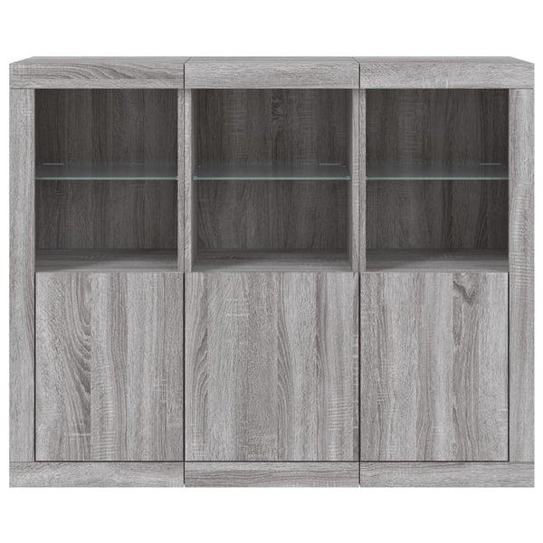 Graues Sideboard mit LED-Beleuchtung Elila 3-teilig (Sonoma Holz)