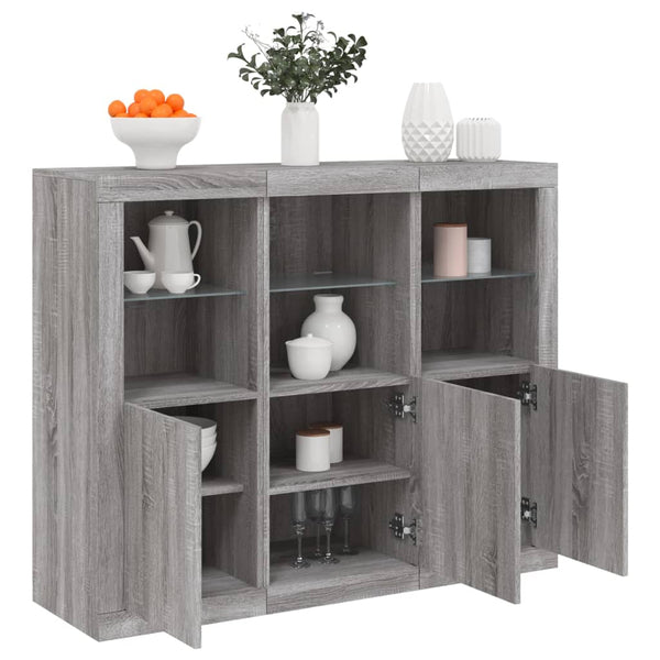 Graues Sideboard mit LED-Beleuchtung Elila 3-teilig (Sonoma Holz)