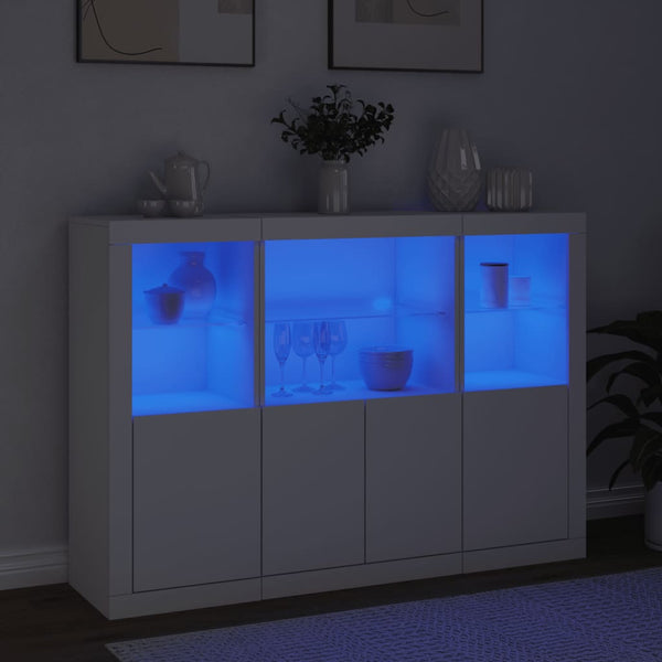 Weißes Sideboard mit LED-Beleuchtung Rodovan (3 Holzstücke)