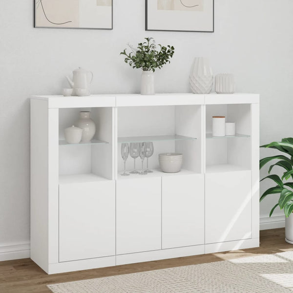 Weißes Sideboard mit LED-Beleuchtung Rodovan (3 Holzstücke)