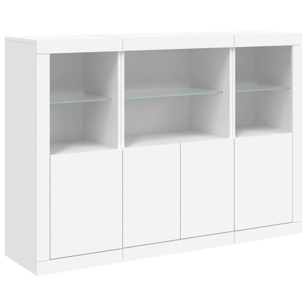Weißes Sideboard mit LED-Beleuchtung Rodovan (3 Holzstücke)