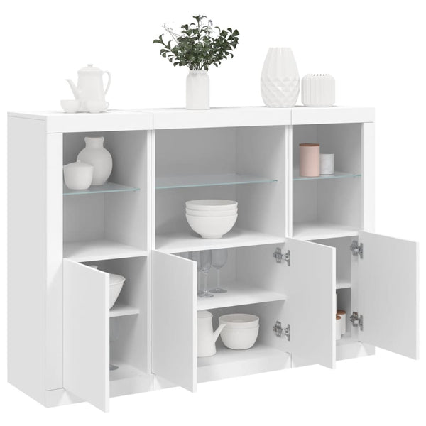 Weißes Sideboard mit LED-Beleuchtung Rodovan (3 Holzstücke)