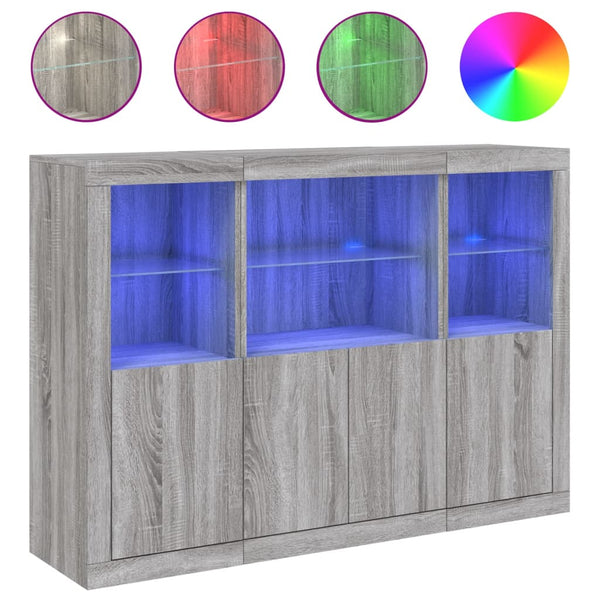 Graues Sideboard mit LED-Beleuchtung Rodovan 3-teilig (Sonoma-Holz)